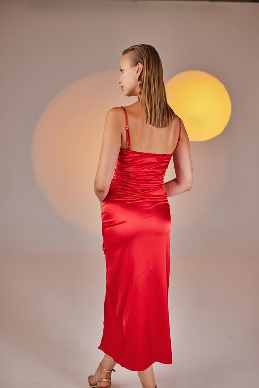 Sienna™ Satin Midi Dress – Red