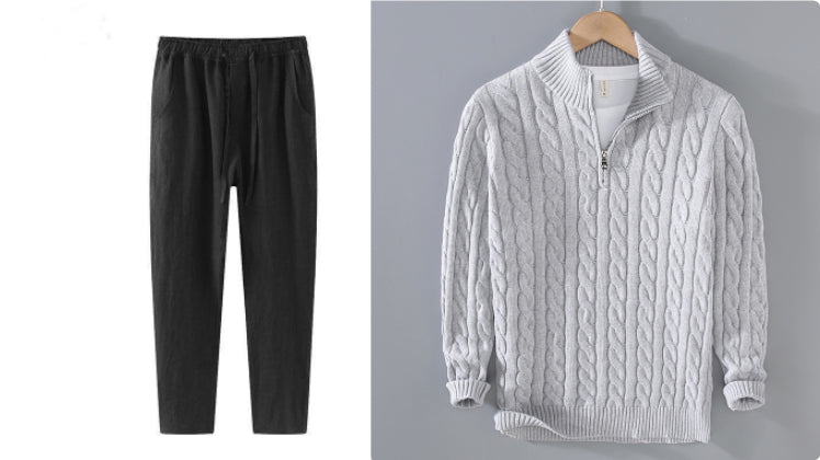 Sweater Loose Zip Pullover Knitting Sweater Coat Men