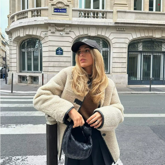 Dreifarbiger Pelz-Plüschmantel für Damen