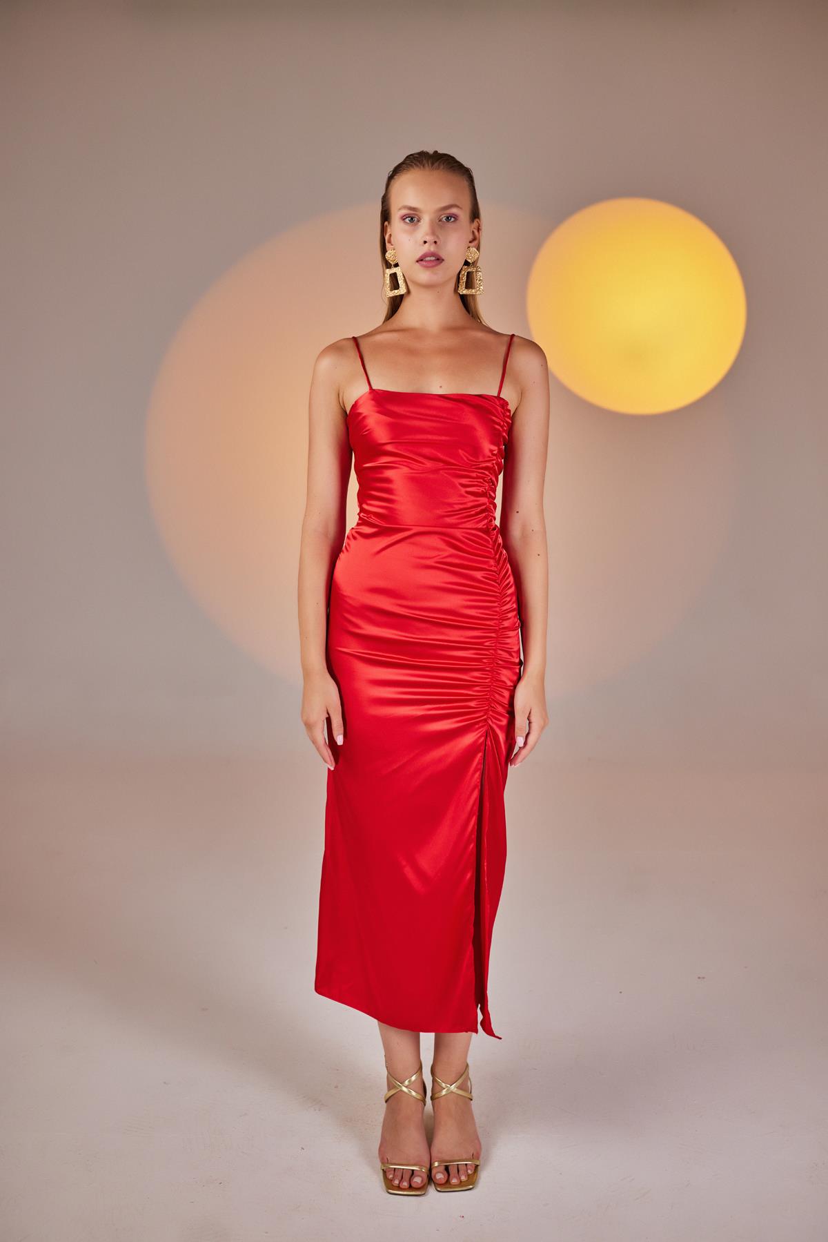 Sienna™ Satin Midi Dress – Red