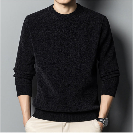 Fleece-lined Keep Warm Pure Color Men's Sweater
