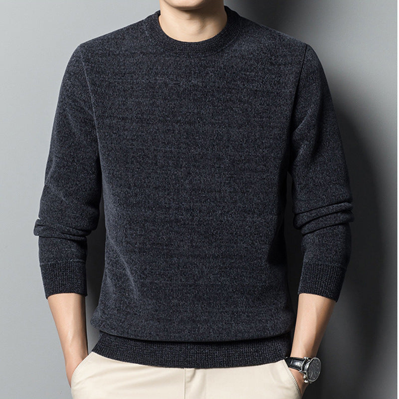 Fleece-lined Keep Warm Pure Color Men's Sweater